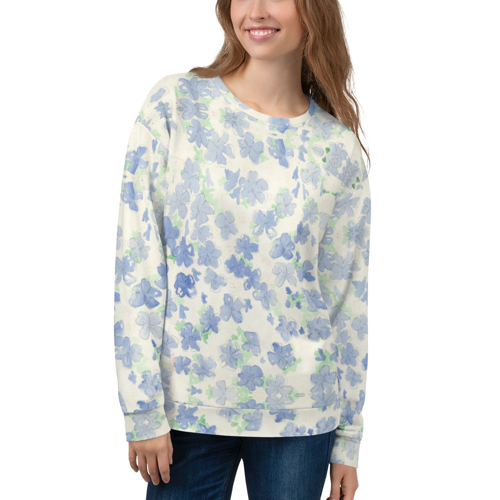 Recycled Unisex Sweatshirt - Blu&White Watercolor Floral - Women