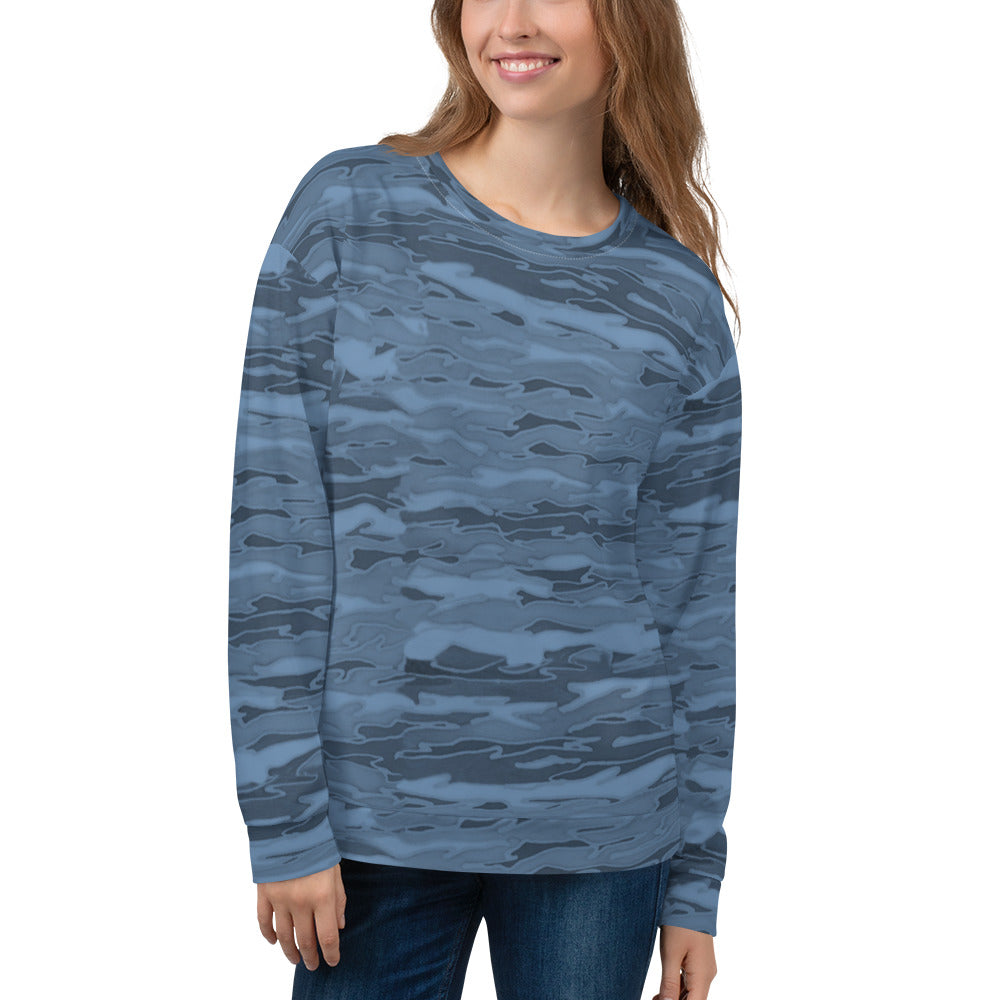 Recycled Unisex Sweatshirt - Steel Blue Camouflage Lava  - Women