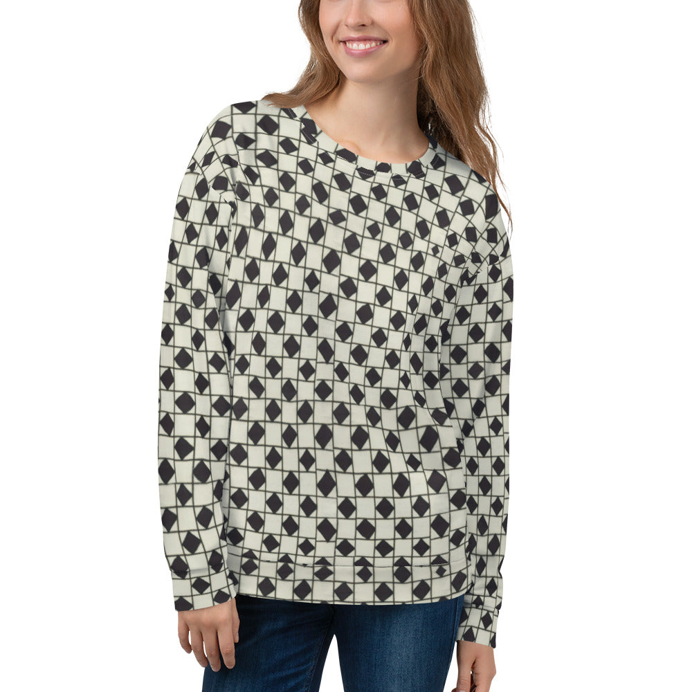 Recycled Unisex Sweatshirt - B&W Checkerboard Optical - Women