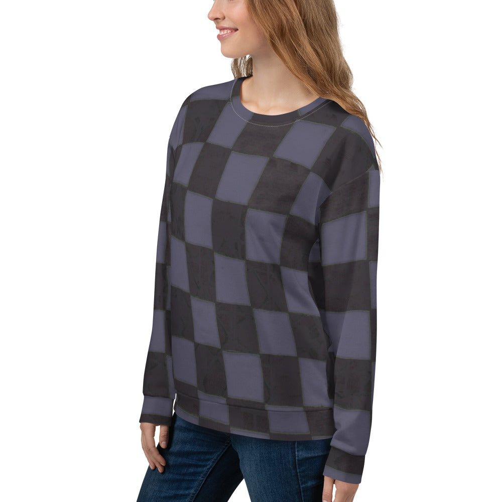 Recycled Unisex Sweatshirtt - Slate Blue Checkerboard - Women