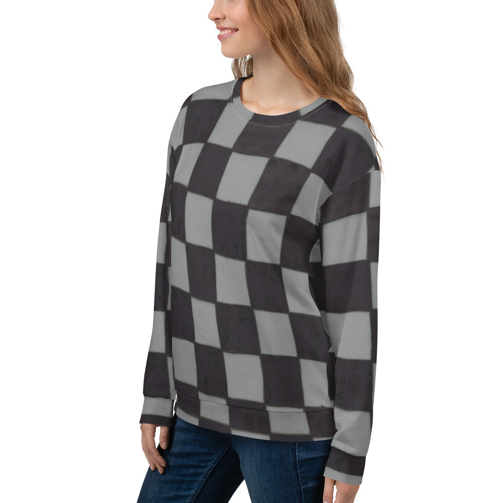 Recycled Unisex Sweatshirt - Grey Checkerboard - Women