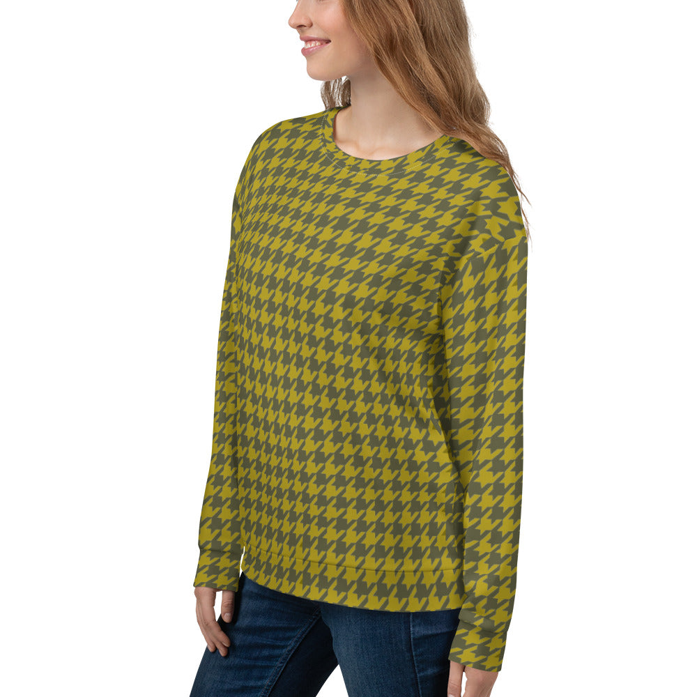 Recycled Unisex Sweatshirt - Olive Houndstooth - Women