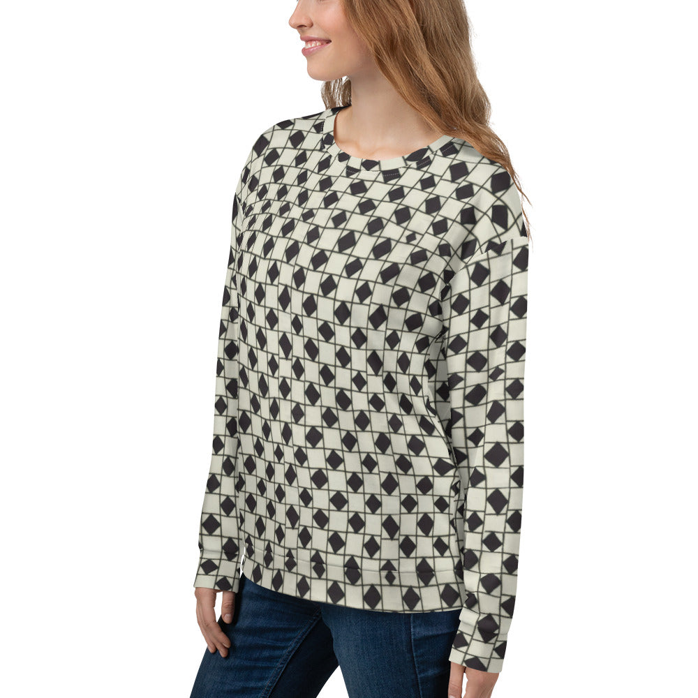 Recycled Unisex Sweatshirt - B&W Checkerboard Optical - Women