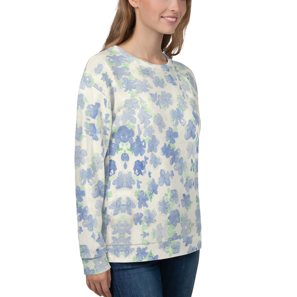 Recycled Unisex Sweatshirt - Blu&White Watercolor Floral - Women