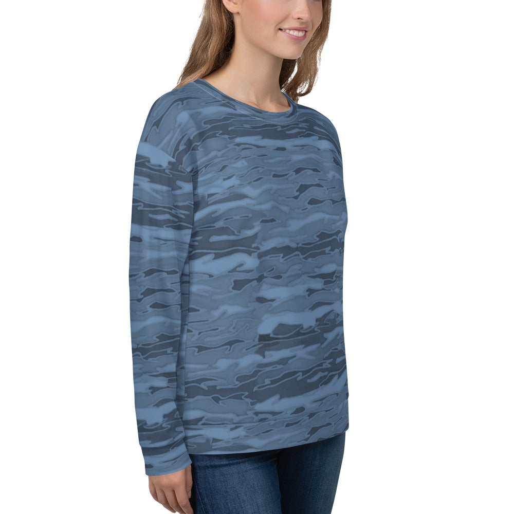 Recycled Unisex Sweatshirt - Steel Blue Camouflage Lava  - Women