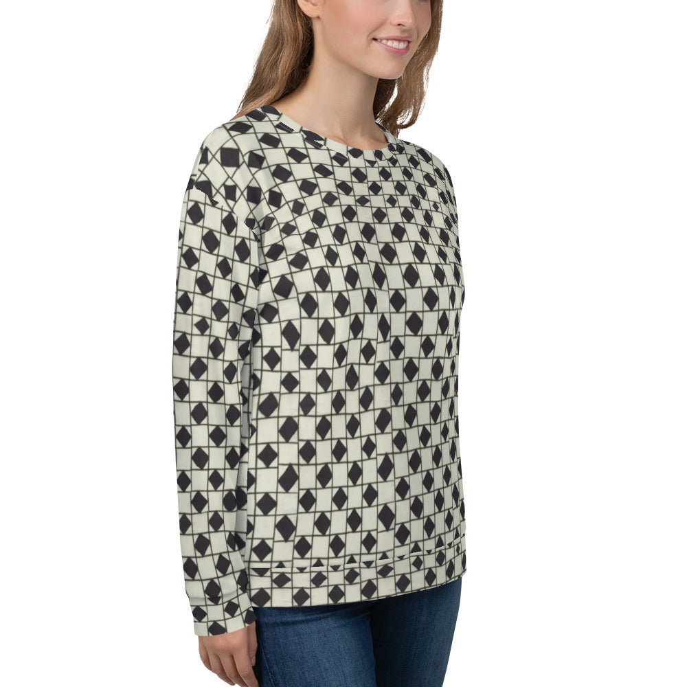 Recycled Unisex Sweatshirt - B&W Checkerboard Optical - Women