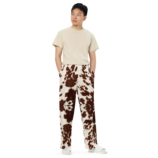 Unisex Wide Leg Brown Pony Skin Pants - Men