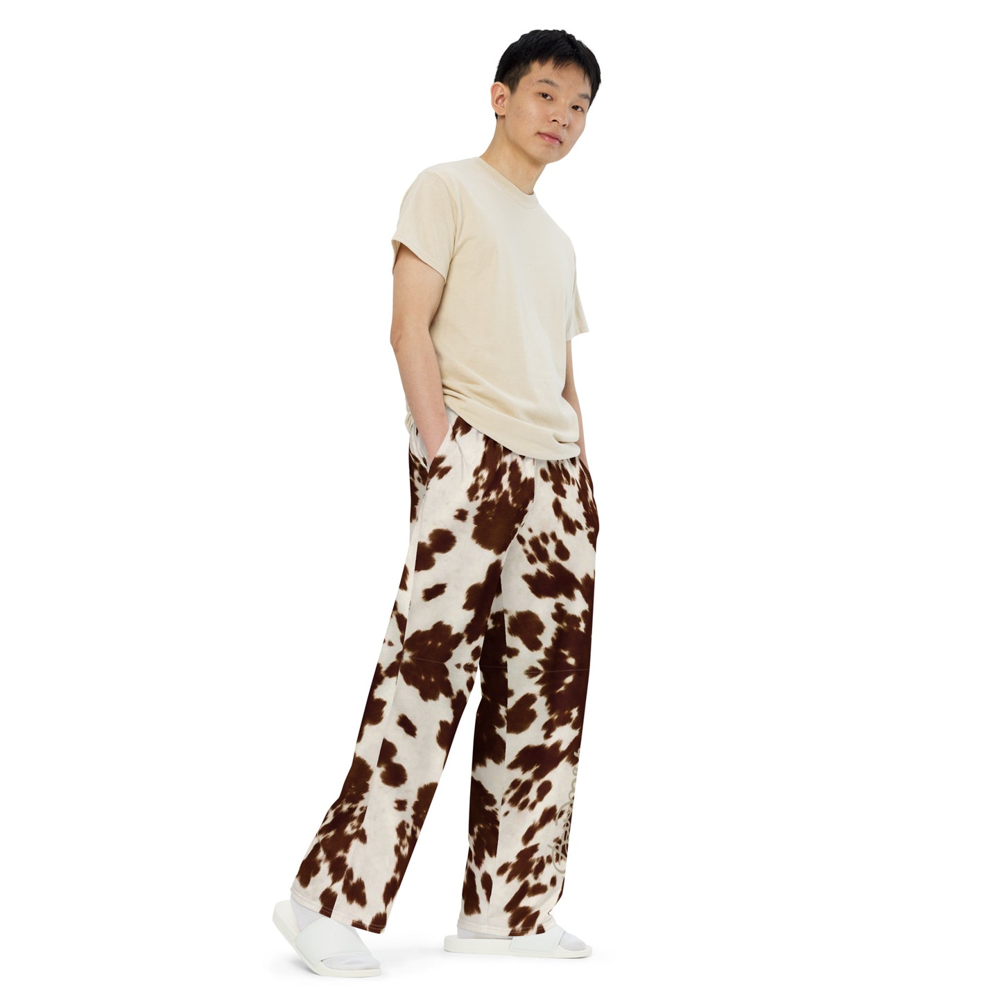 Unisex Wide Leg Brown Pony Skin Pants - Men