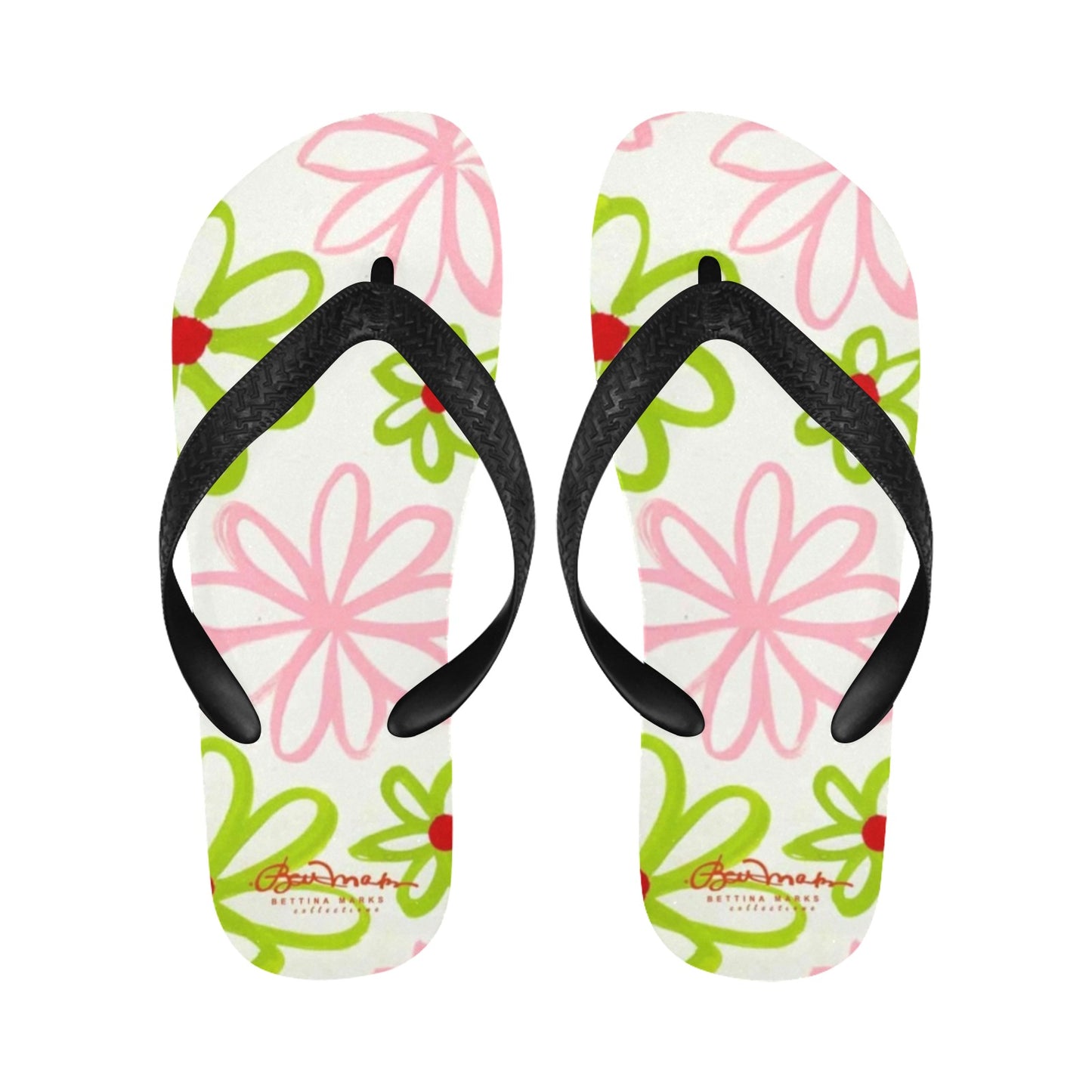 Pink & Green Daisies On White Flip Flops for Men/Women