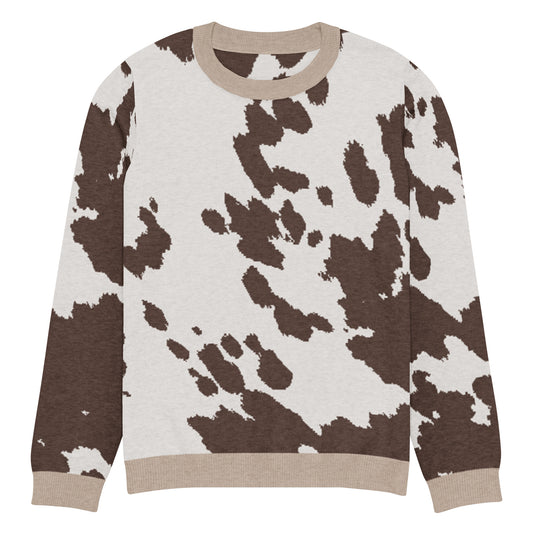 Brown Pony Skin Knitted Crew Neck Sweater
