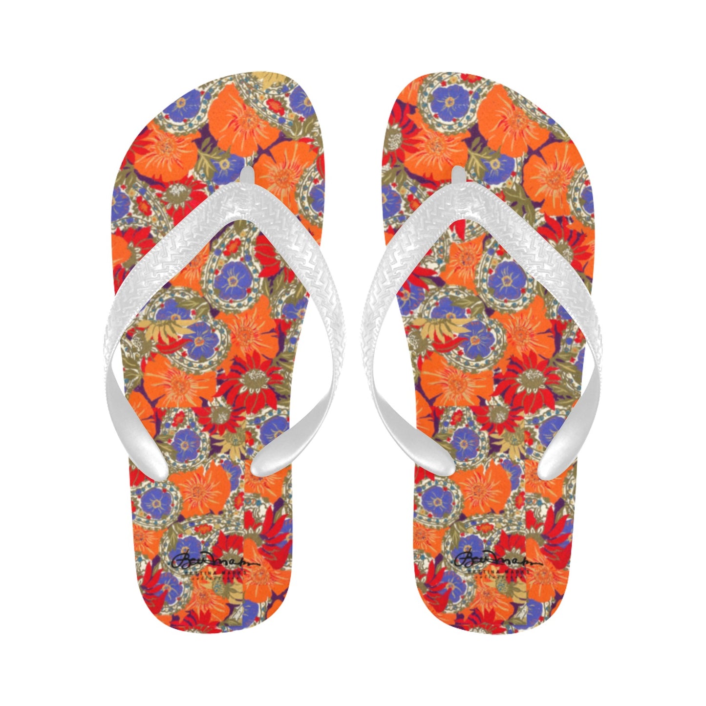 Orange Paisley Flip Flops for Men/Women