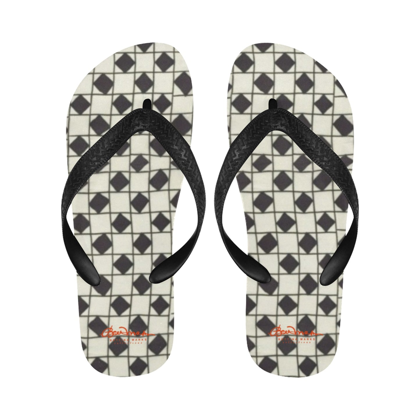 B&W Checkerboard Optical Flip Flops for Men/Women