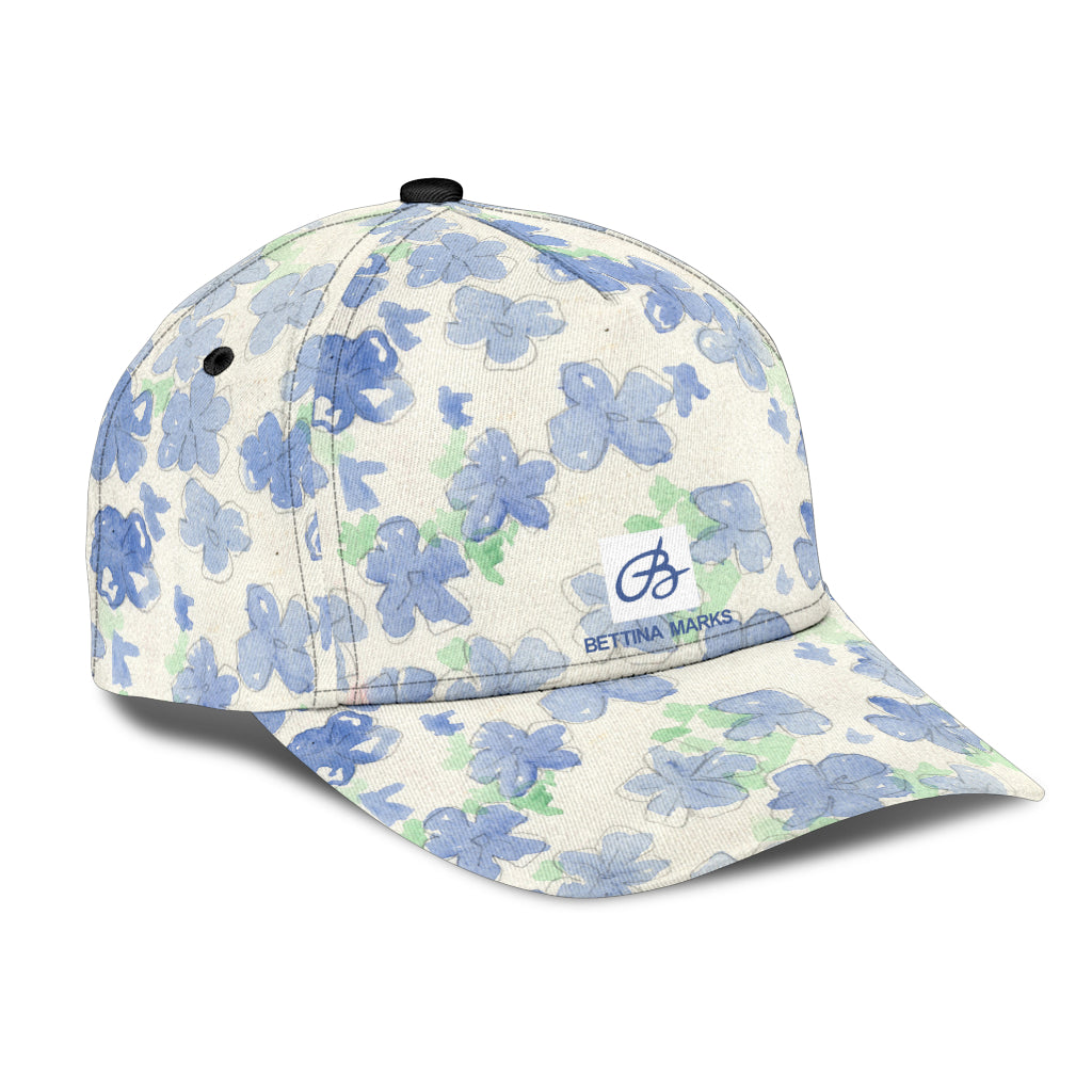 Blu&White Watercolor Floral Cap