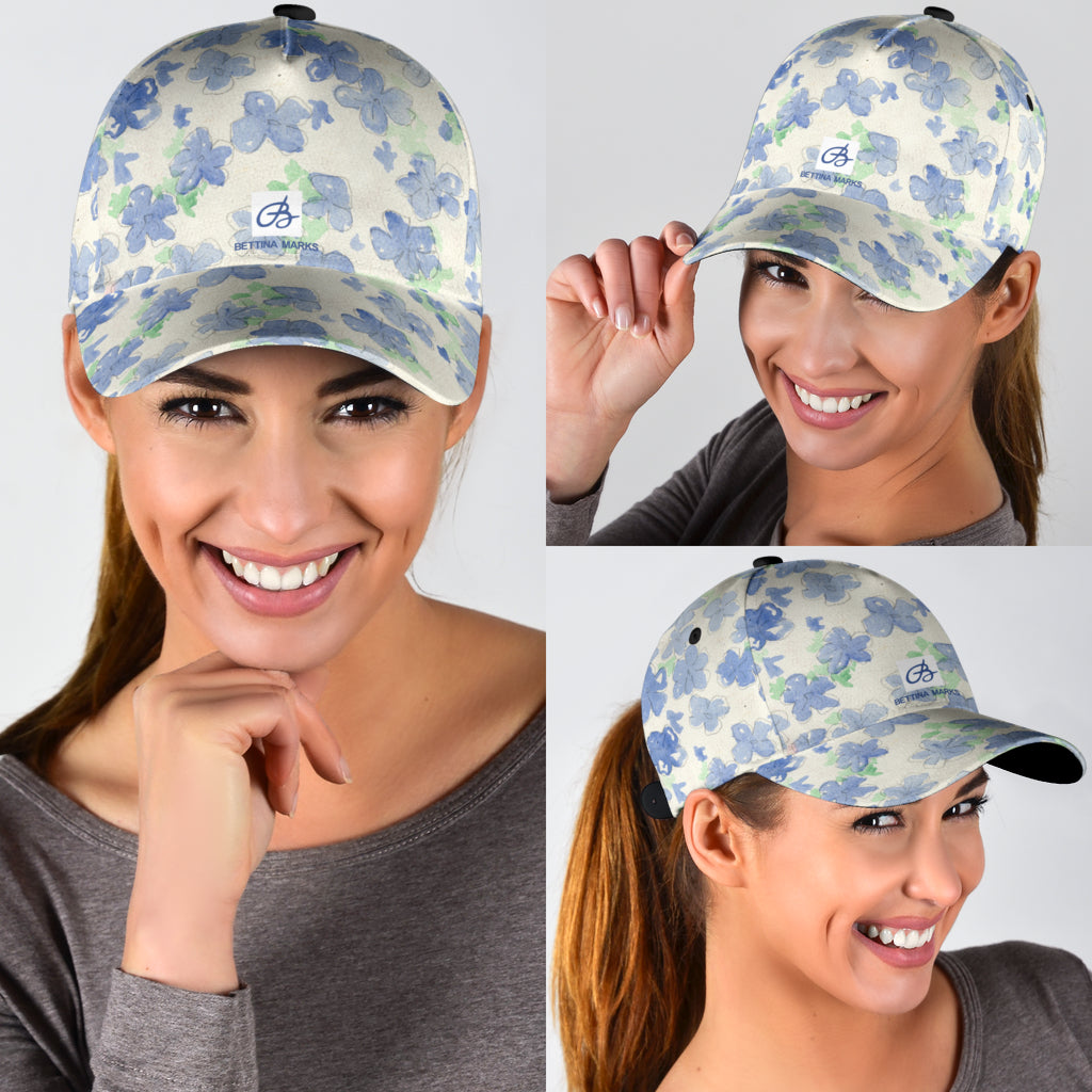 Blu&White Watercolor Floral Cap