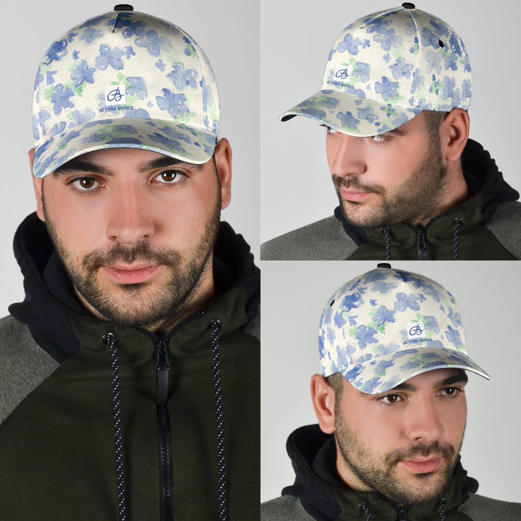 Blu&White Watercolor Floral Cap