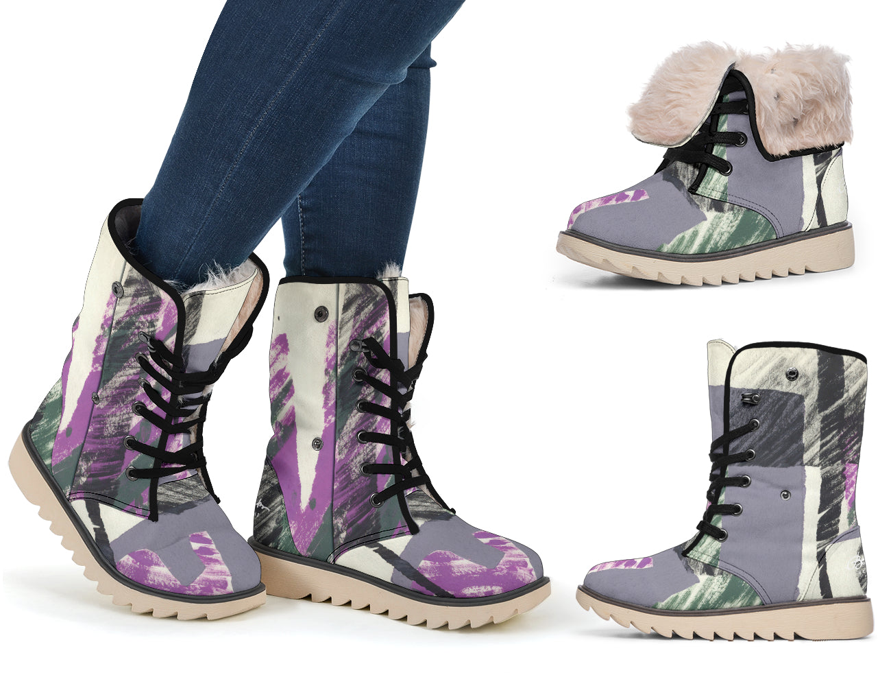 Abstract Collage Polar Boots