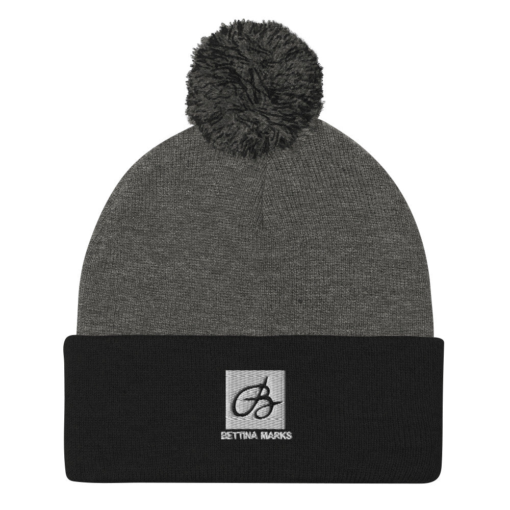 Dark Heather Grey/Black B logo Pom-Pom Beanie