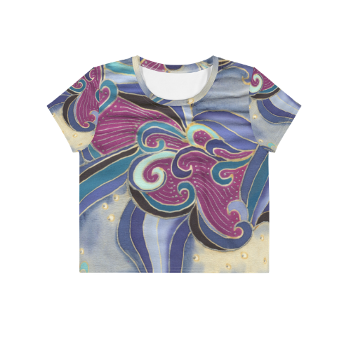 Blue Floral Swirls All-Over Print Crop Tee