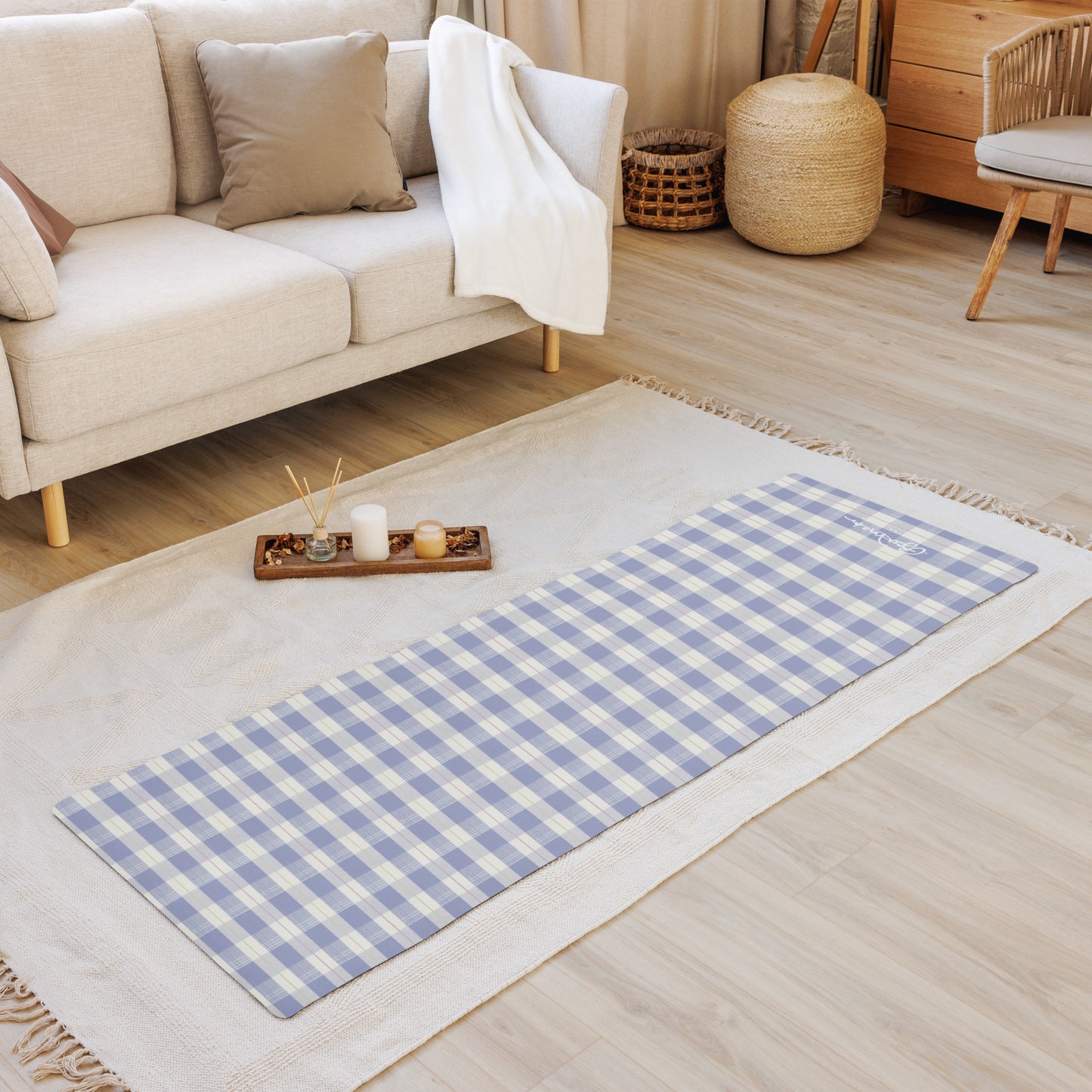 Navy Plaid Yoga Mat