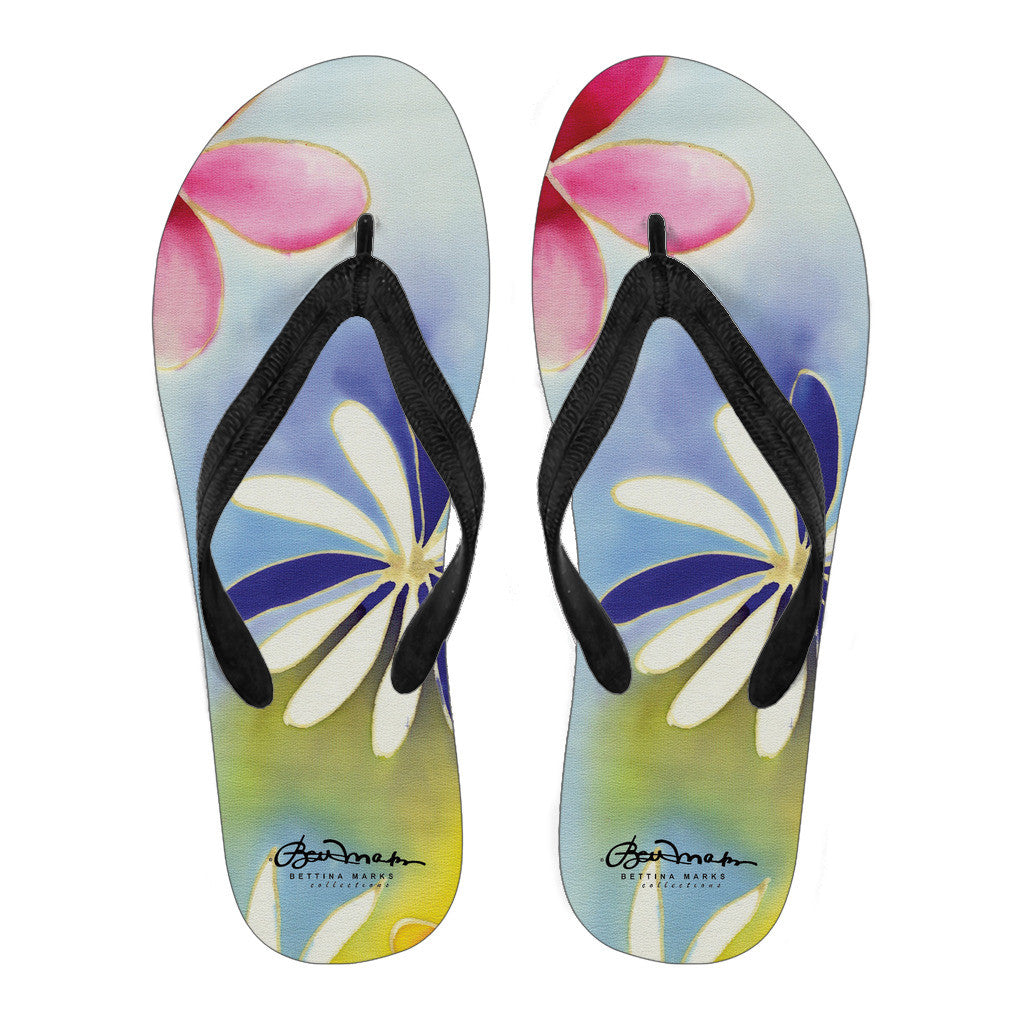Sunrise Floral Men's Black Flip Flops