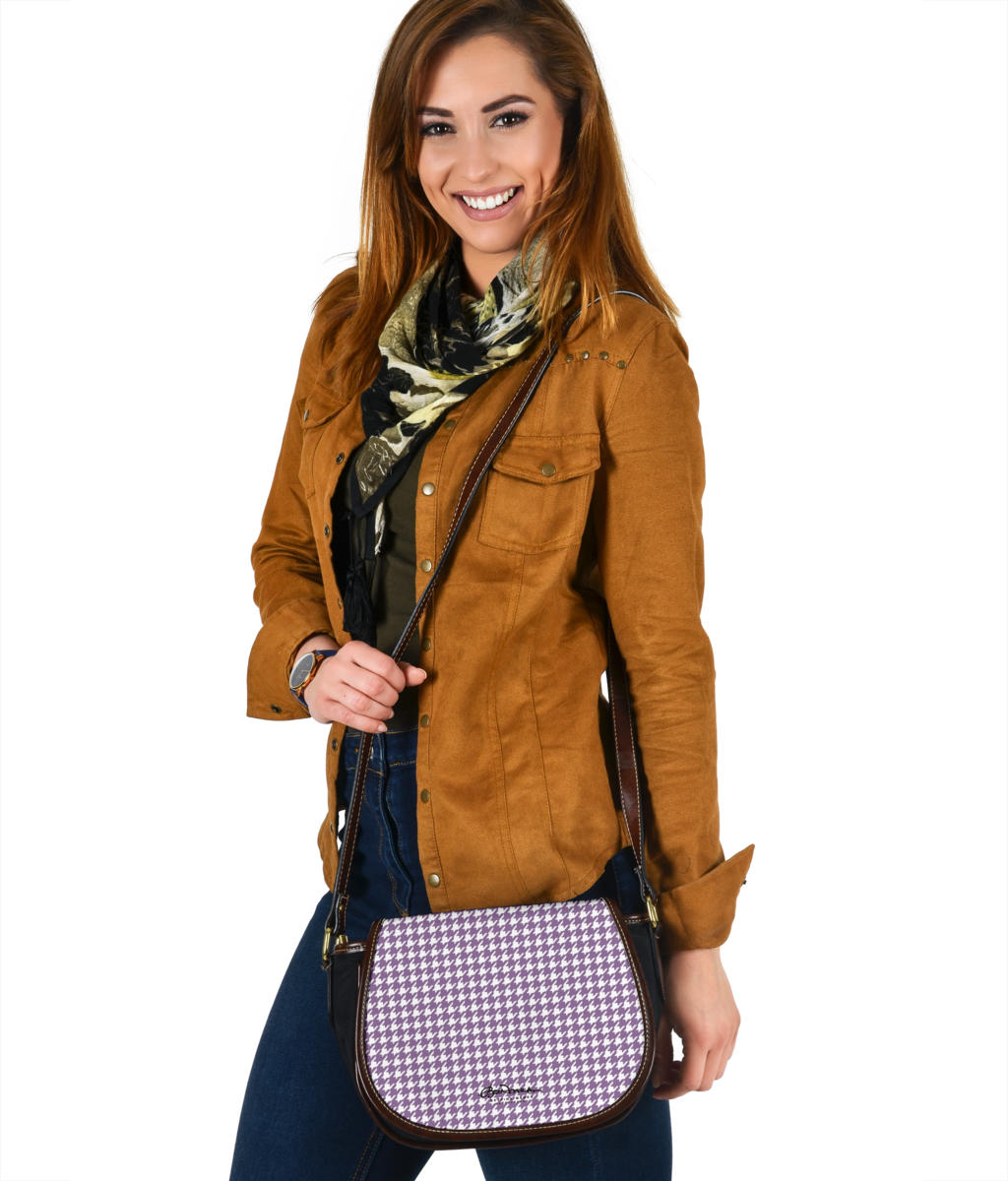 Lilac Houndstooth Saddle Shoulder Bag