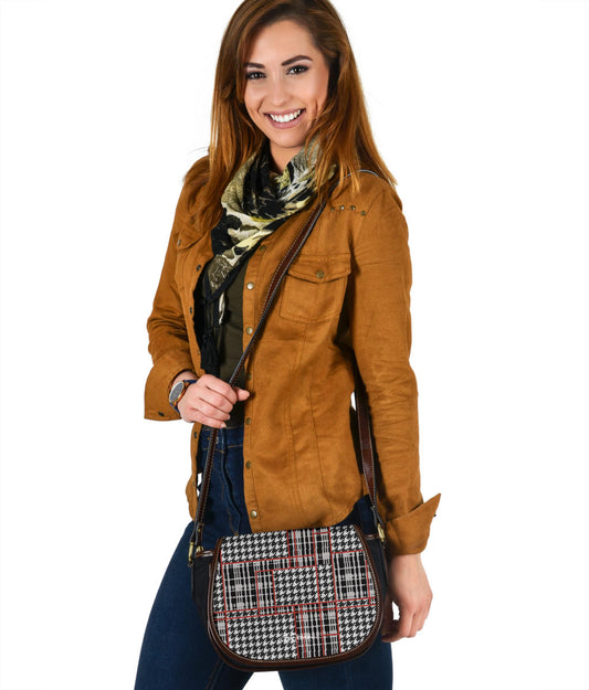 Plaid Houndstooth Saddle Shoulder Bag