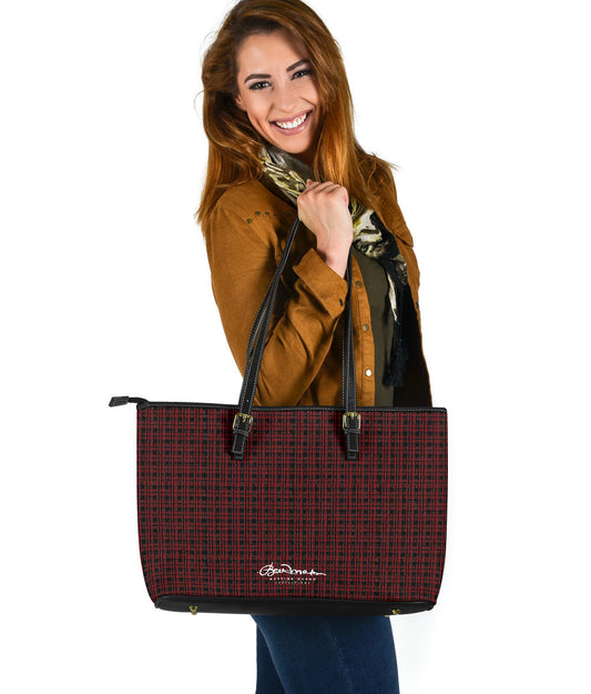 Black Red Tight Plaid Large Tote Bag