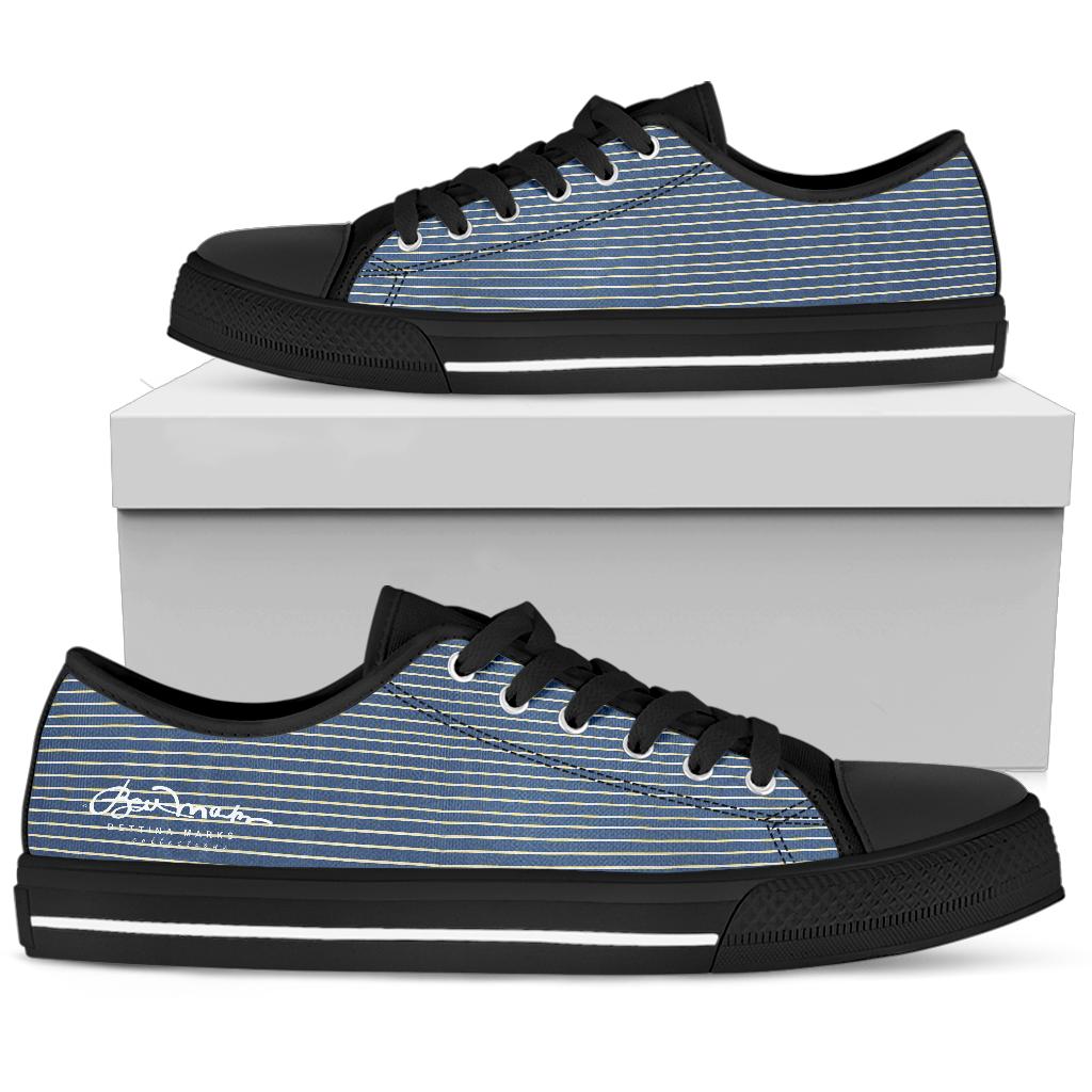 Blue Yellow White Stripe Low Top Sneakers