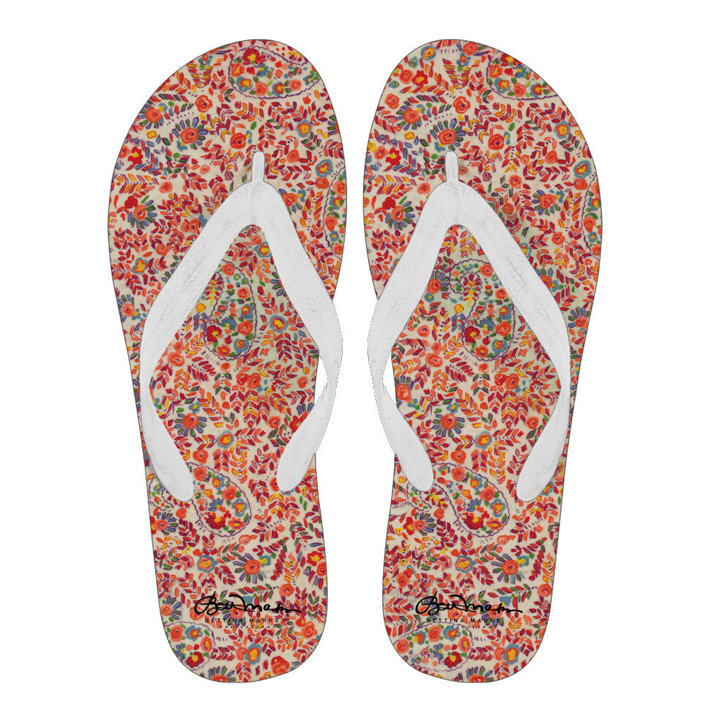Retro Paisley Men's White Flip Flops