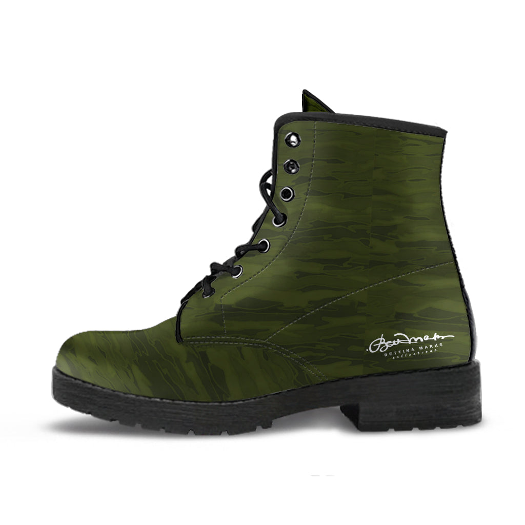 Army Camouflage Lava Leather Boots(Vegan)