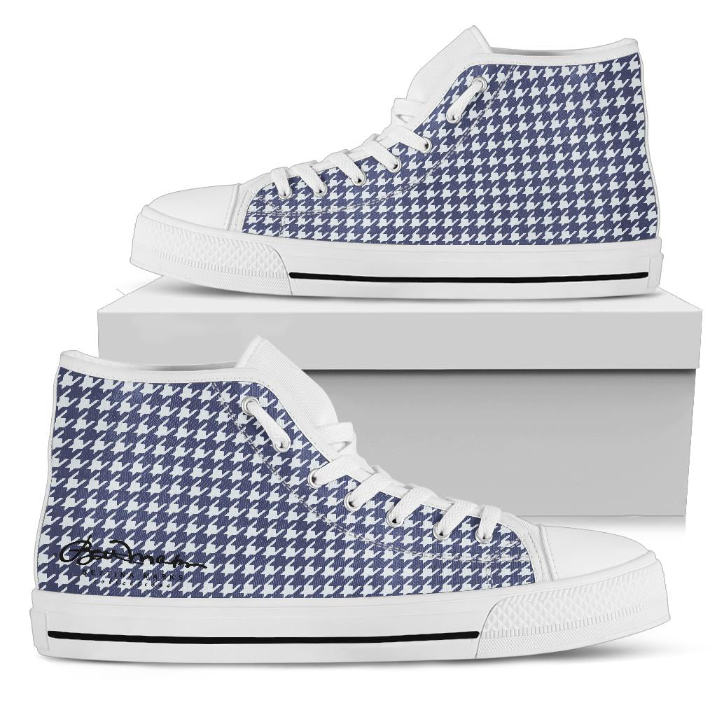 Navy Blue Houndstooth High Top Sneakers