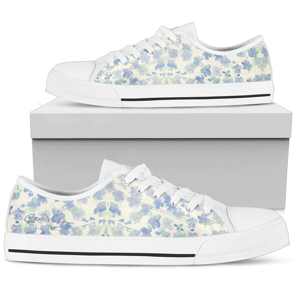 Blu&White Watercolor Floral Low Top Sneakers