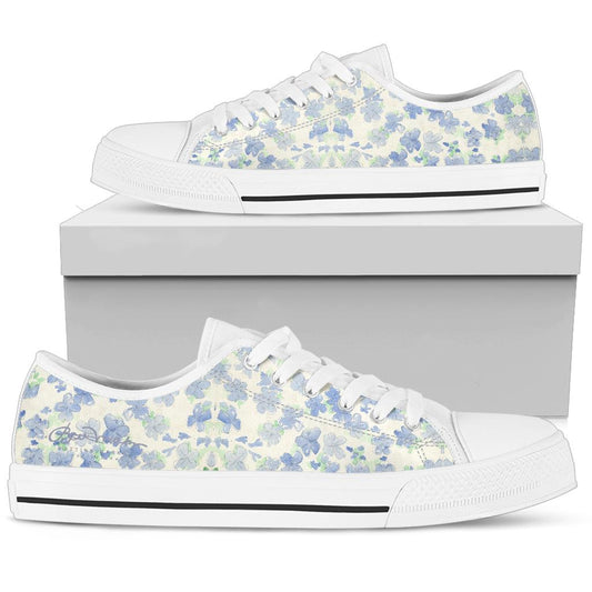 Blu&White Watercolor Floral Low Top Sneakers