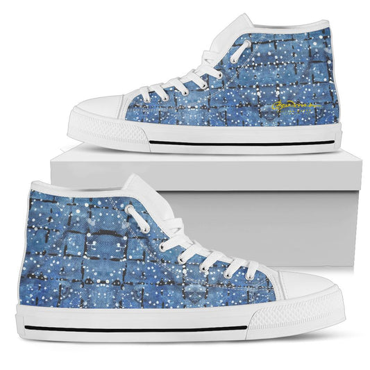 Blu&White Dotted Plaid High Top Sneakers