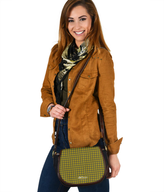 Olive Houndstooth Saddle Shoulder Bag