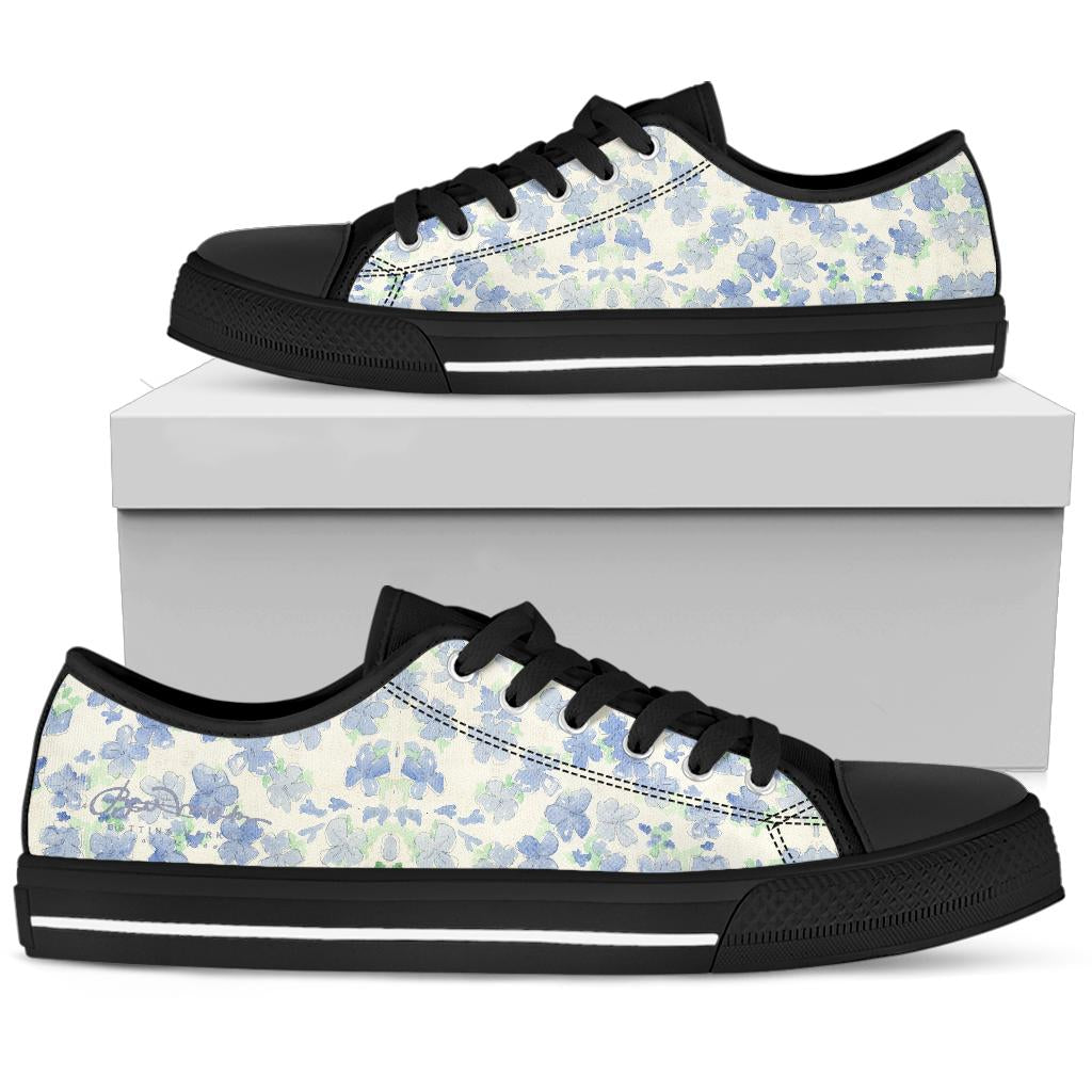 Blu&White Watercolor Floral Low Top Sneakers