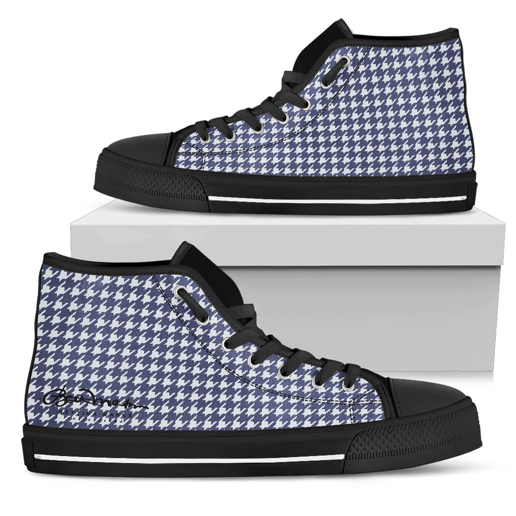 Navy Blue Houndstooth High Top Sneakers