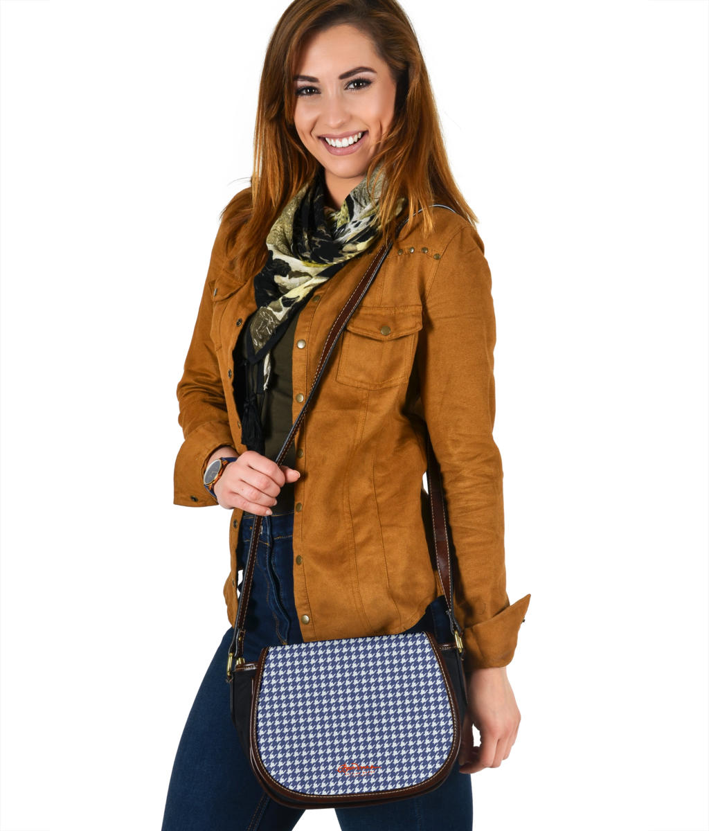 Navy Blue Houndstooth Saddle Shoulder Bag