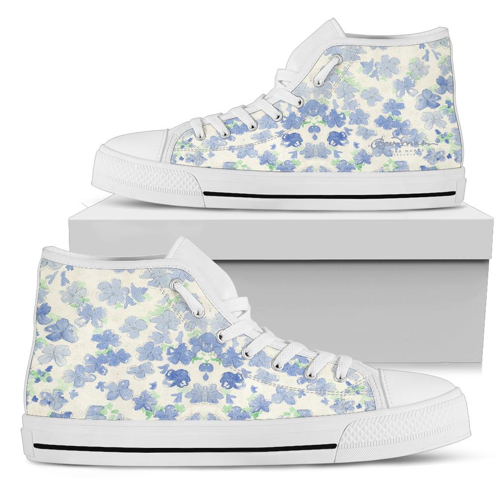 Blu&White Watercolor Floral High Top Sneakers