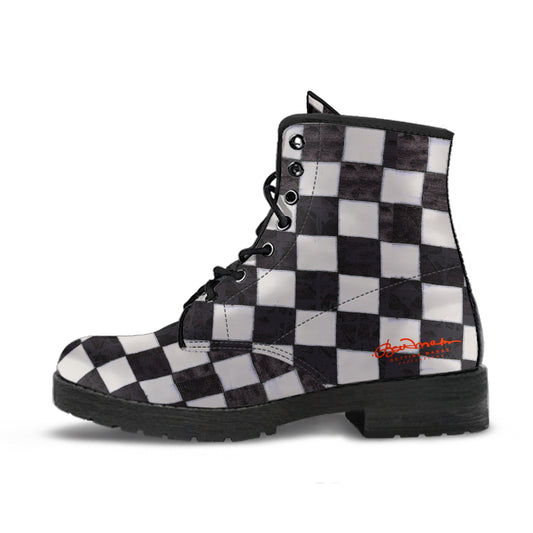 B&W Checkerboard Leather Boots (Vegan)