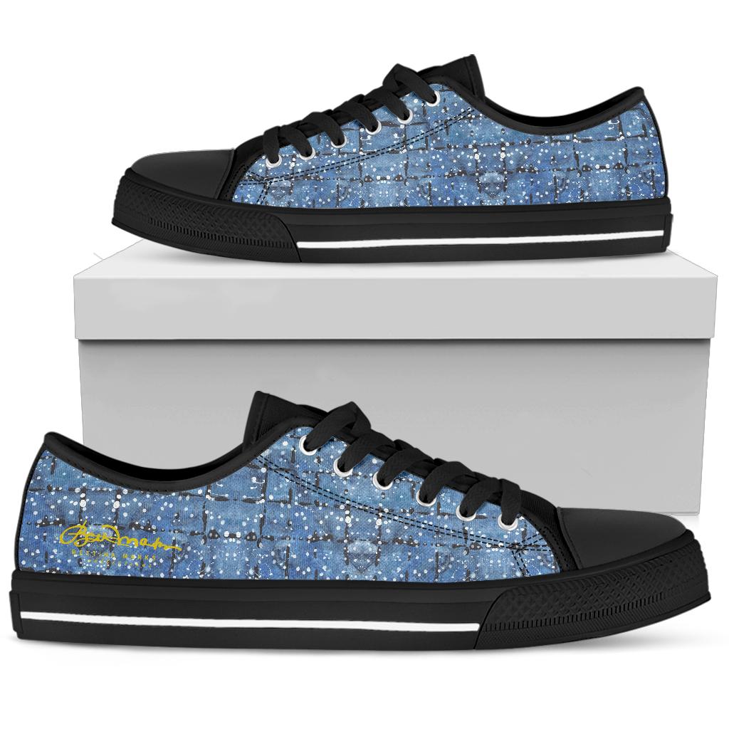 Blu&White Dotted Plaid Low Top Sneakers