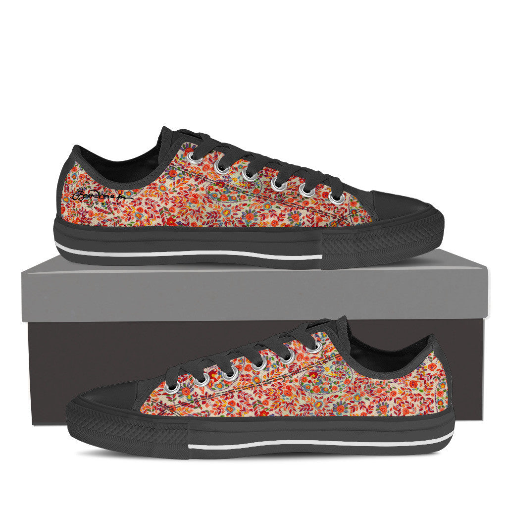 Retro Paisley Men's Black Low Top Sneakers