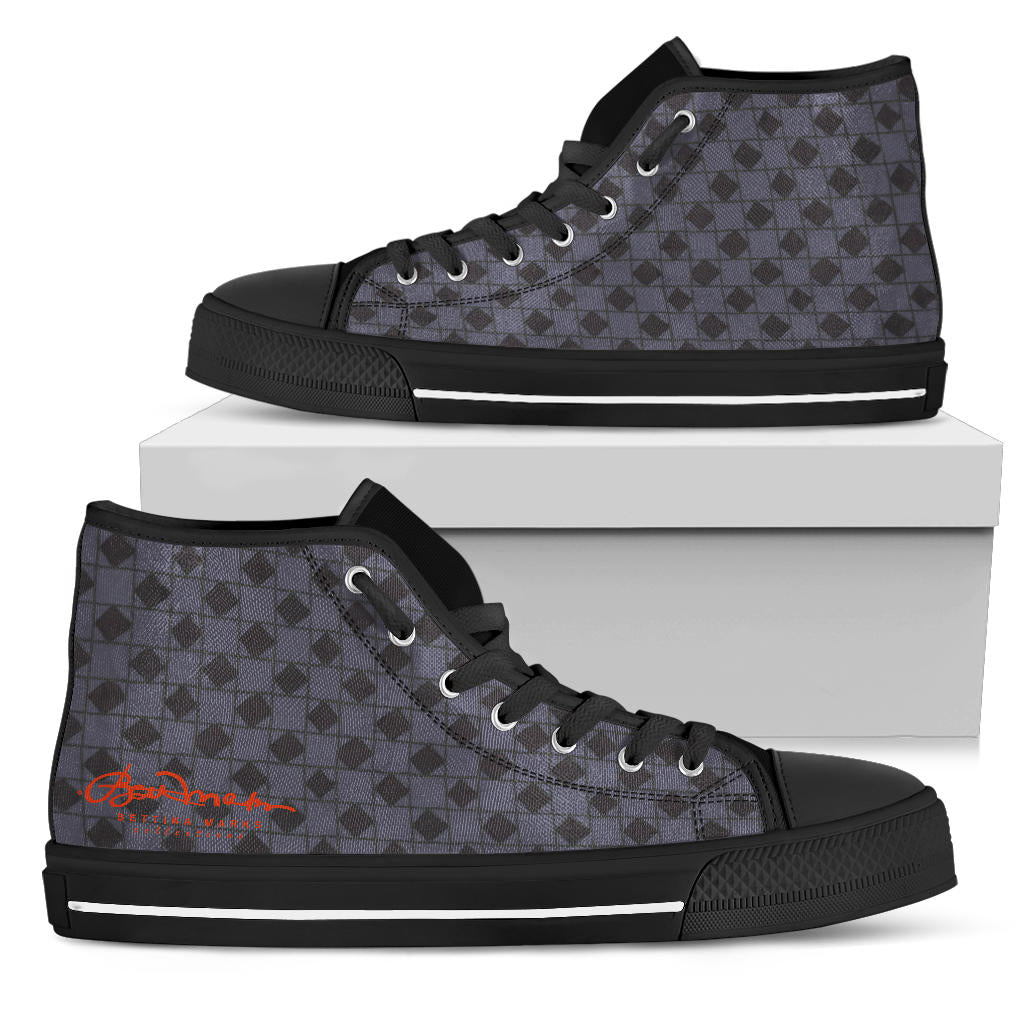 Slate Blue Checkerboard Optical High Top Sneakers