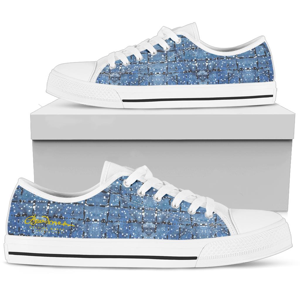 Blu&White Dotted Plaid Low Top Sneakers