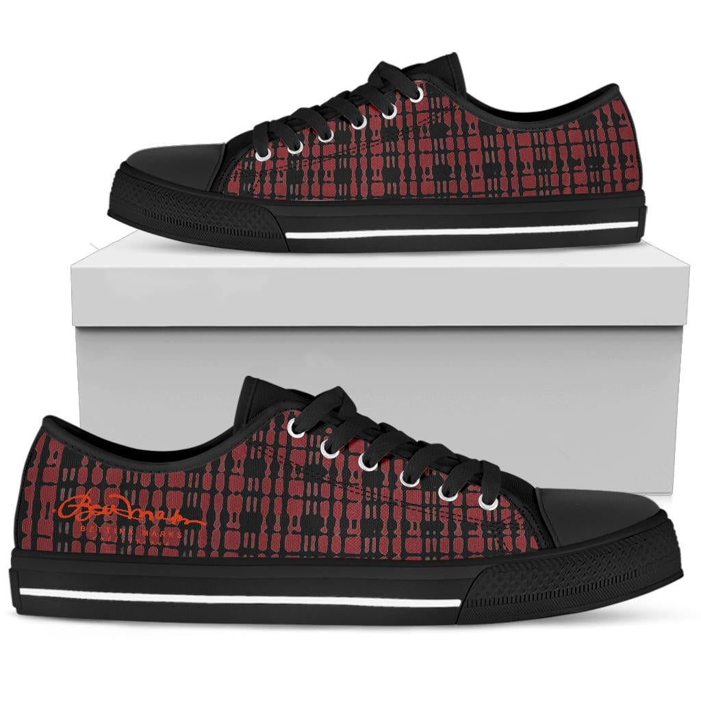 Black Red Tight Plaid Low Top Sneakers