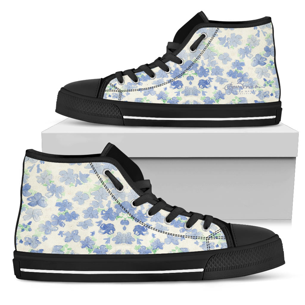 Blu&White Watercolor Floral High Top Sneakers