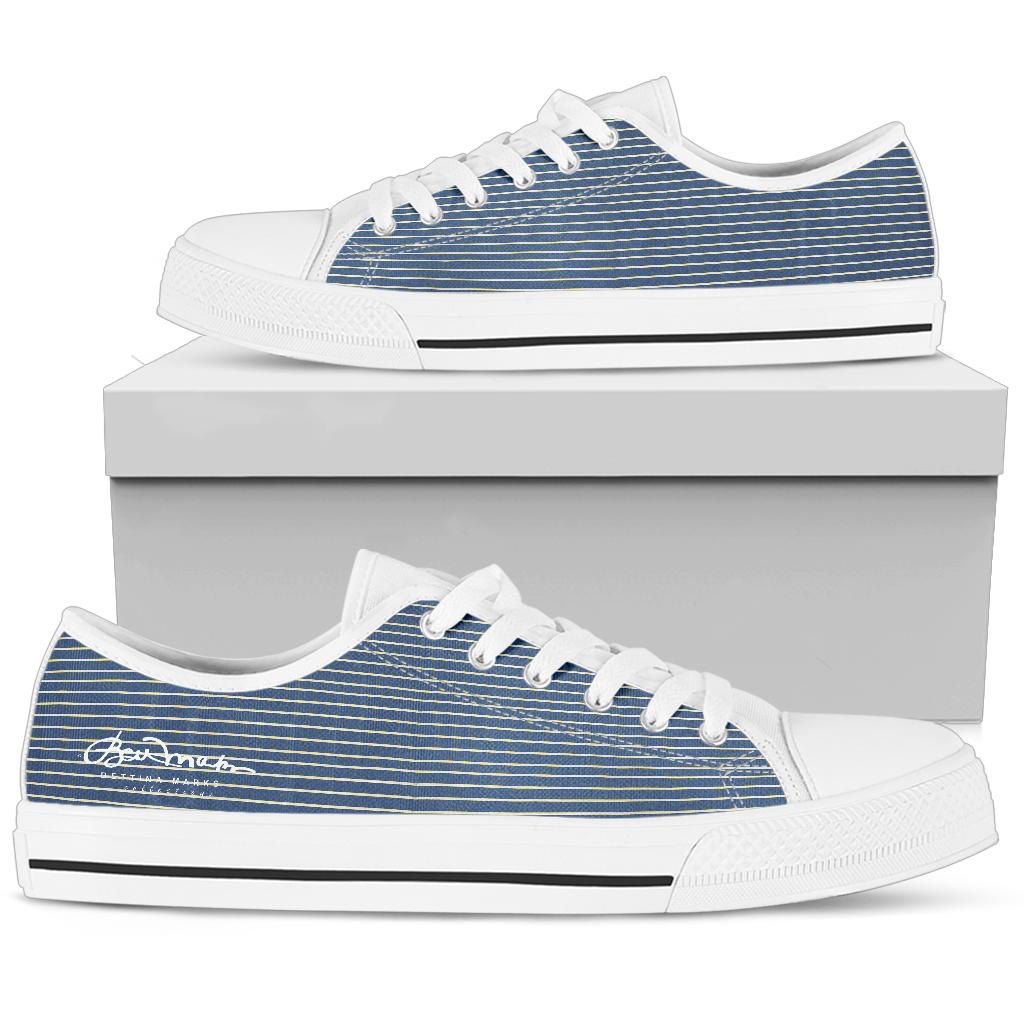 Blue Yellow White Stripe Low Top Sneakers