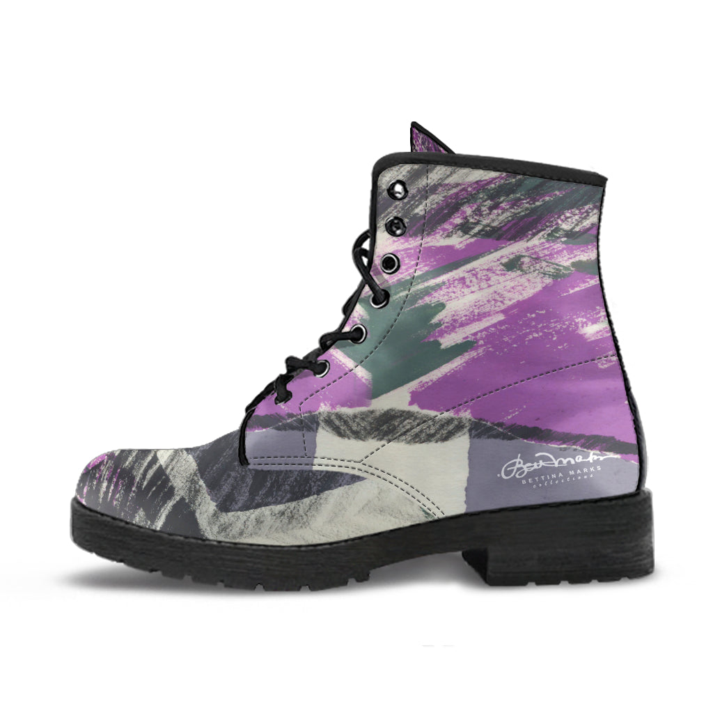 Abstract Collage Leather Boots (Vegan)