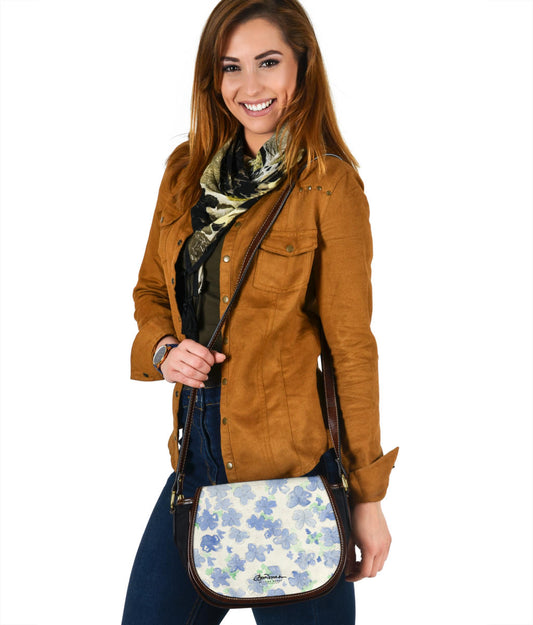 Blu&White Watercolor Floral Saddle Bag