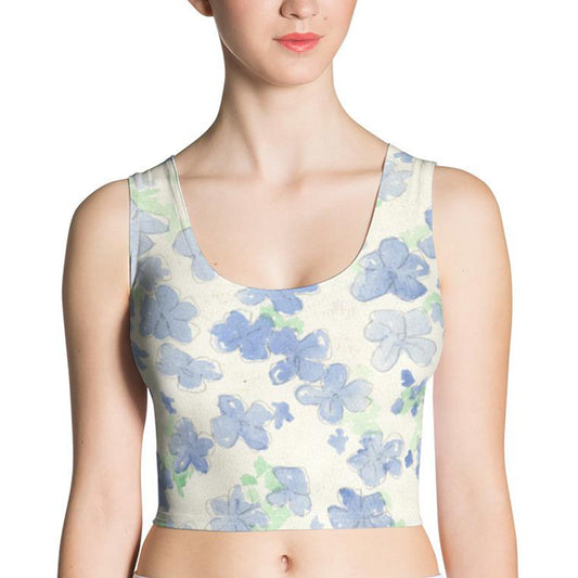 Blu&White Watercolor Floral Crop Top